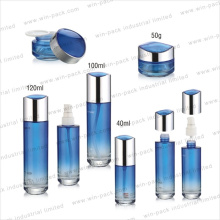 Eco Friendly 40ml 100ml 120ml Transparent Blue Glass Lotion Bottle with Pump Glass Container